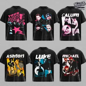 [Collection] 6 Designs 5 Seconds of Summer 5SOS Vintage Washed Oversized T-Shirt, 5SOS Band Graphic Tee, Luke Hemmings Ashton Irwin Michael Clifford Calum Hood Heavyweight Cotton Acid Wash Streetwear, Retro Pop Punk Rock Unisex Fan Merch Gift Shirt