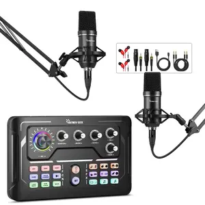 Hayner-Seek Podcast Equipment Bundle, Audio Interface with DJ Mixer and Condenser Microphone for PC/Laptop/Phone, Streaming/Recording/Podcasting