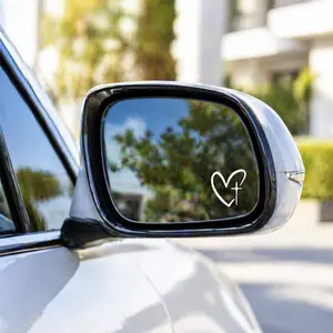 Heart & Cross Car Mirror Sticker Set, 4PCS Rearview Mirror Vinyl Decals, Universal Exterior Accessory