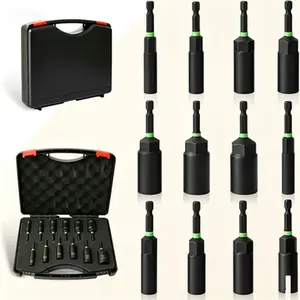 Impact Drill Deep Socket Set with Quick Change 1/4" Hex, SAE & Metric Wing Nut Driver Bits, 8mm 10mm 13mm 14mm 16mm 17mm 19mm, 5/16" 3/8" 7/16" 1/2" 9/16" 5/8" 3/4" Long Reach Nut Driver