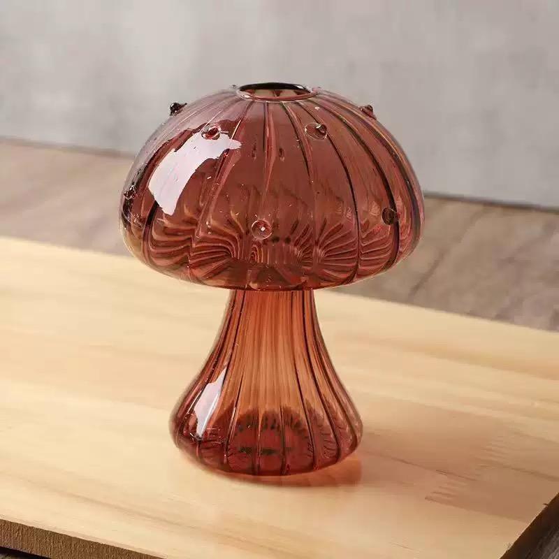 5-Pack Cute Mushroom Glass Vase Set, Mini Ribbed Mushroom Bud Vases, Colorful Aesthetic Tabletop Decor, Fairycore Home Decor for Bedroom and Living Room