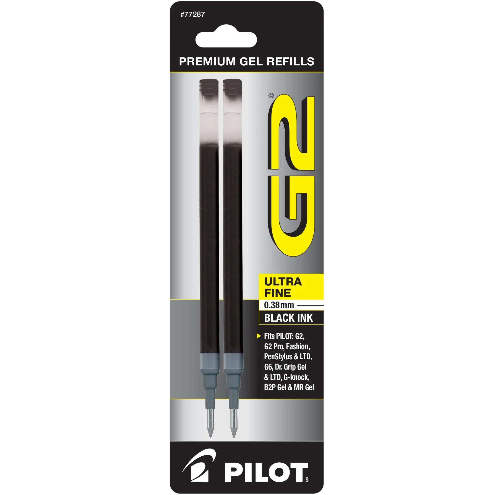 Pilot® G2 Gel Refills, Ultra Fine Point, 0.38 mm, Black Ink, Pack Of 2 Refills
