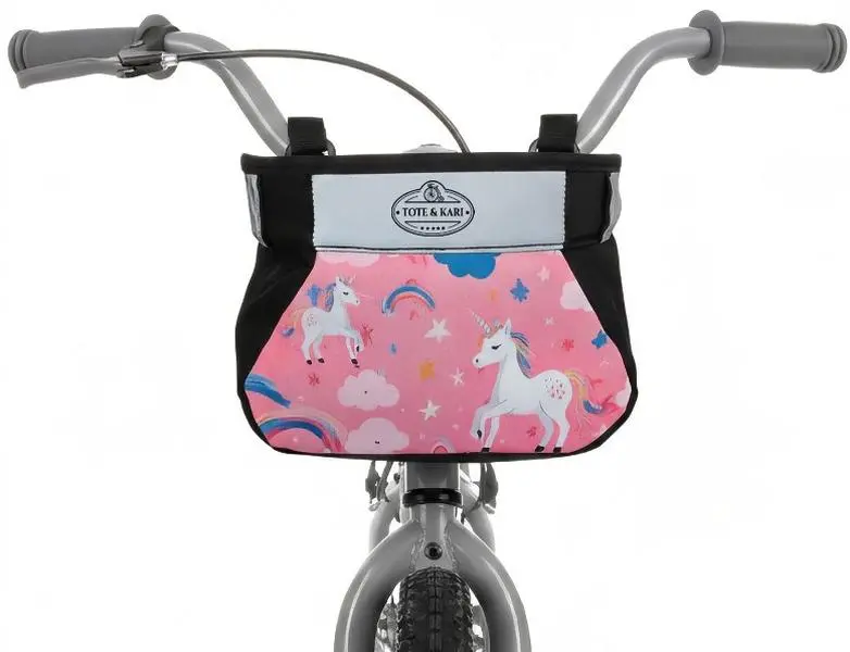 Tote & Kari Washable Front Handlebar Fabric Bike Basket with Bottle Holder Unicorn Design for Scooter Bag Paris Axolotl Spaceman