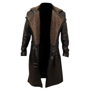 Brody Men's Leather Trench Coat With Faux Fur Lining Brown