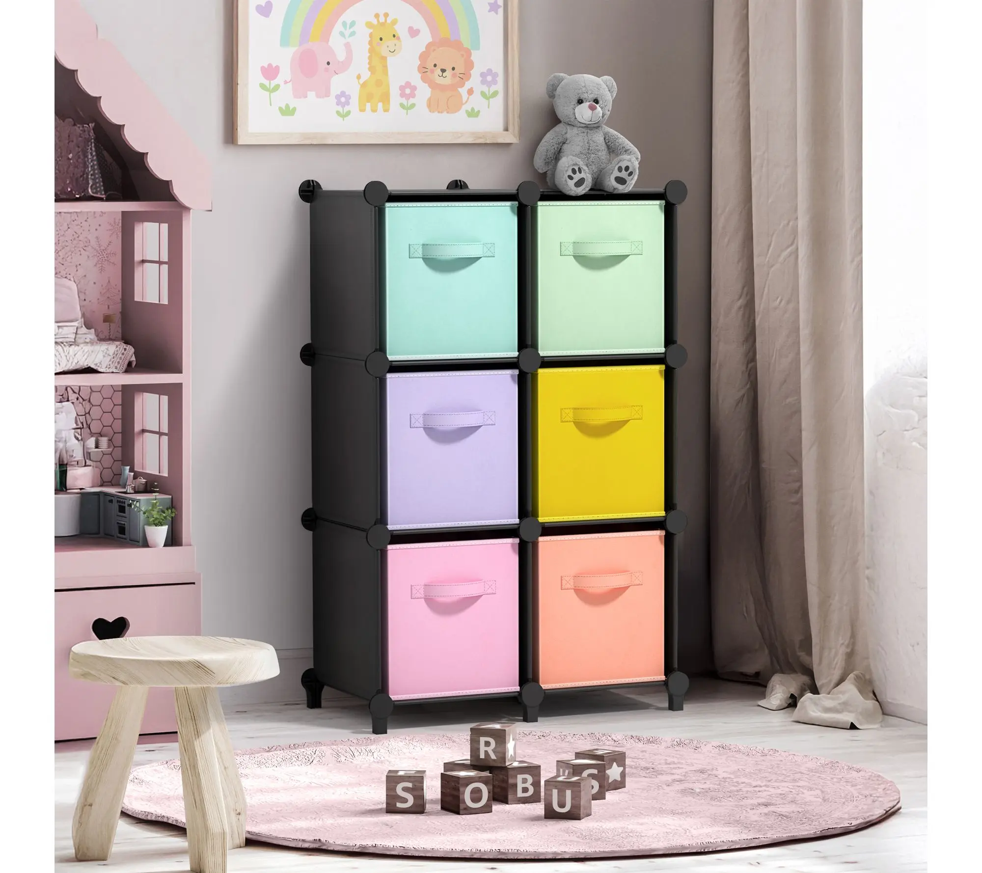 Sorbus 6 Cube Storage Organizer, 6 Fabric colored Bins 11" Set