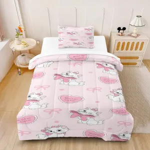 Cute Pink Bow Cat Comforter Set, 2/3-Piece (1 Comforter + 1-2 Pillowcases), Soft Microfiber Bedding – Perfect for Girls, Cat Lovers & Cute Style Fans, Ideal for Kids' Bedrooms, Dorms & Sleepovers