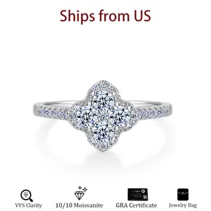 10/10 Moissanite Lab-Created 1.3CT Lucky Ring 2Colors vvs Clarity 14K Band for Women Wedding Engagement Birthday Gift Anniversary Prom Party Holiday Date Casual Bling Iced Jewelry R02