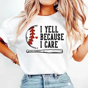 I Yell Because I Care Shirt Baseball Gameday Tee for Dad Mom Loud Fan T-Shirt Funny Humor Top Sports Parent Graphic Tee Unisex Ultra-Soft Comfy Fabric Womenswear
