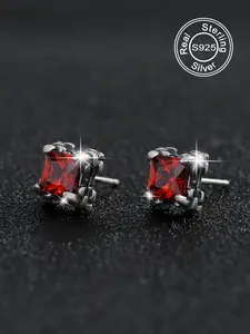 Unisex S925 Silver Color Retro Zircon Earrings, Oxidized Cubic Crystal Studs, All-Season Jewelry Gift, High Quality Earrings, No Sensitivity Alert