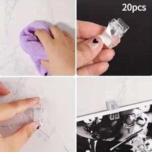 20pcs Self Adhesive Wall Clips Plastic Photo Clips Tapestry Clips Small Hanging Clips For Hanging On The Wall Adhesive Clips For Poster Photo Wall (Clear)