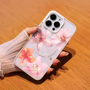 Hibiscus Blooms & pink lily flower Pattern Premium Magnetic Case for iphone 16 Pro Max 15 14 13 12 11,anti-fall,Protector Screen Protector｜Cute Pick for Girls
