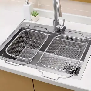 1 pc Stainless Steel Expandable Kitchen Colander Drainer Adjustable Sink Strainer Rack for Washing Dishes Vegetables Fruit Utensils Storage B34