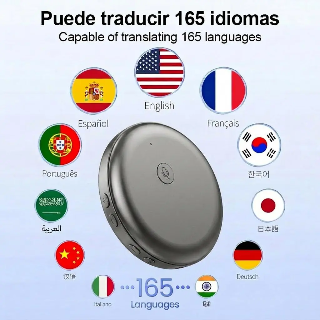 Bluetooth AI Language Translator – Spanish & English Practice Tutor, 165 Languages, Accent & Pronunciation Assistance for Travel, Restaurants & Daily Conversations
