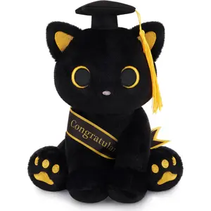 Class of 2026 Graduation Cat Plush 8 Inch, Black Cat Plush with Cap and Golden Tassel, Graduation Gift for Her Kids Him, Cute Plushies Toy for Kindergarten High School College Grad, Stuffed Animal for Daughter Son Friend, Grad Party Decor