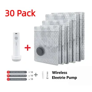 30 Pack Travel Vacuum Storage Cordless Compression Bag Set -Vacuum Bags for Travel Organiser with Rechargeable air Pump，for Luggage and Suitcase, Space Saver for Clothes and Clothing Travel Zipper Pouches