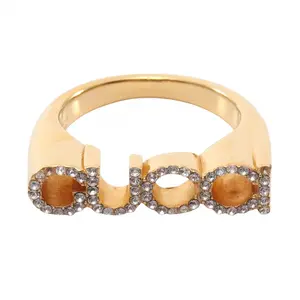 Pre-owned GUCCI Brass Small Leather Goods Logo Rhinestone Ring