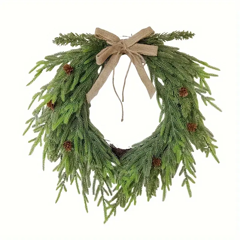 Classic Christmas Wreath 18.9 Inch, Artificial Norfolk Pine with Bow and Berries, Indoor Outdoor Holiday Decor, DIY Home Decoration, Doorframe Ornament