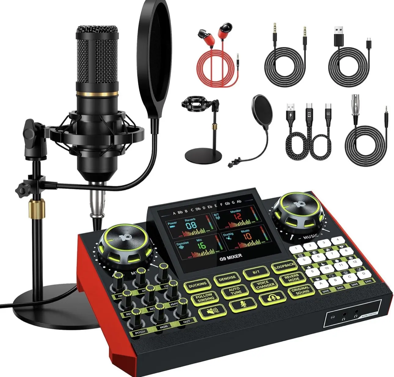 G9 Podcast Microphone Bundle with Live Sound Card Audio Mixer, Podcast Equipment