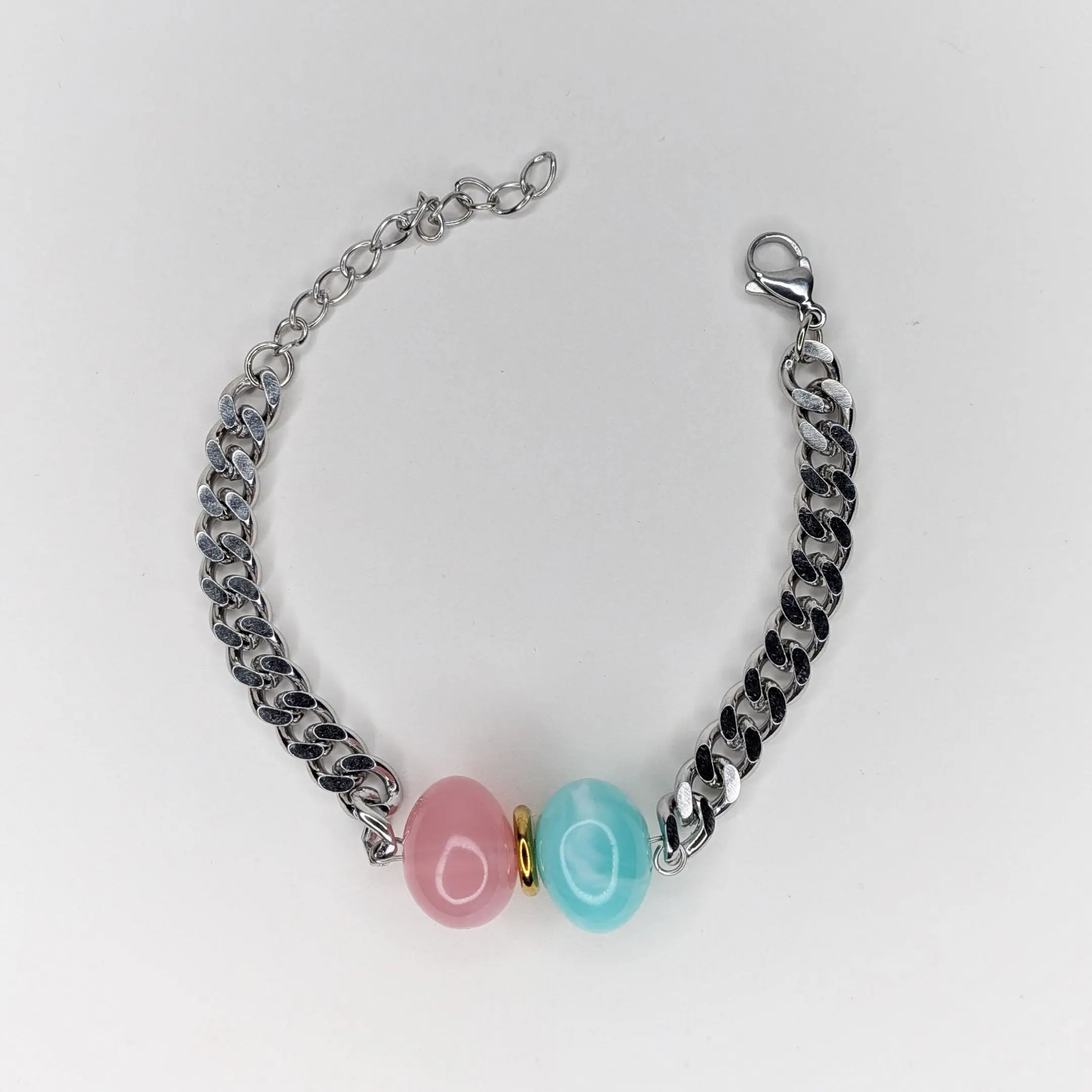 Felipa Silver Mint & Pink Stainless Steel & Acrylic Bracelet ( pulsera)
