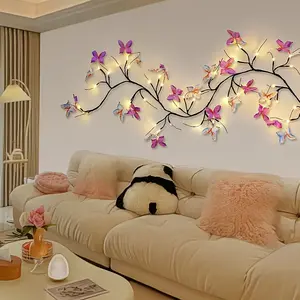 1pc Butterfly Branch LED String Lights, 5.57ft/48 LEDs USB Powered with 8 Lighting Modes, Suitable for Indoor Room, Living Room, Office, Fence, Wall Decoration, Valentine's Day, Wedding, Mother's Day, Thanksgiving, Halloween, Chri