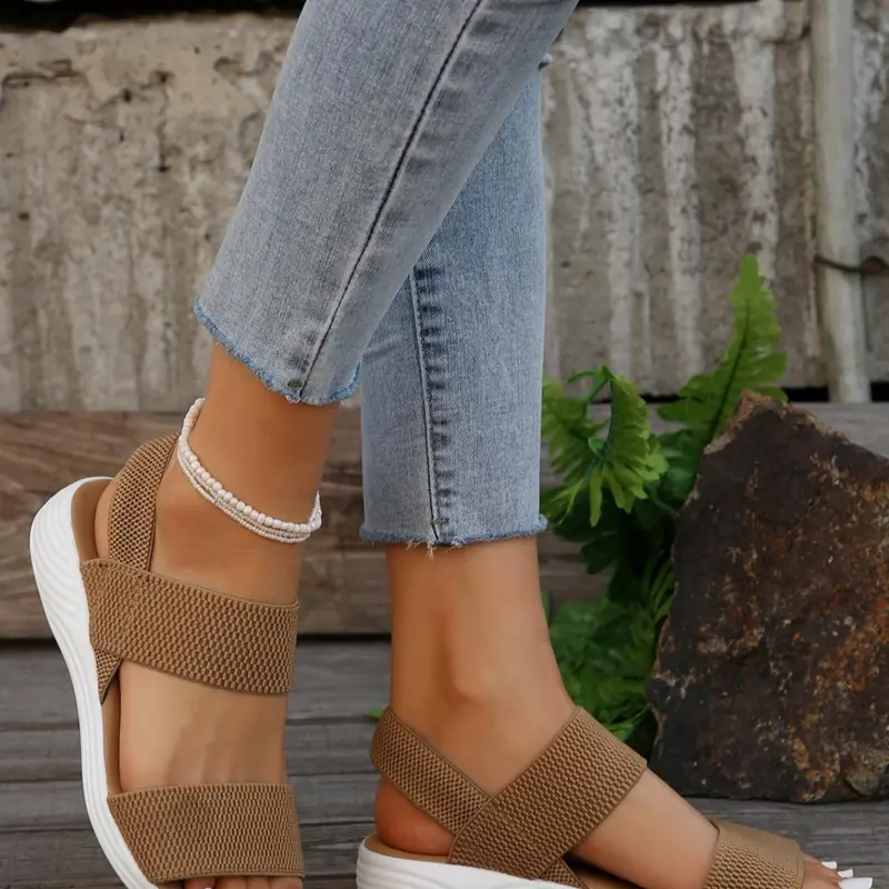Women's Fashionable Plain Color Slip on Sandals, Casual Comfortable Sandals for Summer, Lightweight Breathable Canvas Flat Bottom Outdoor Slip-on Sandals, Walking Shoes, Casual Comfy Sandals, Flexible Sandals