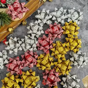 50pcs Glitter Star Christmas Gift Bow Bows, 2 Inch Plastic Fringe Decorative Bows, Perfect for Birthdays, Holidays, Weddings, Gifts