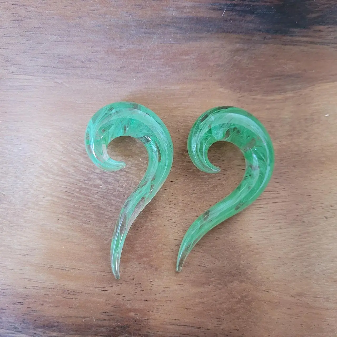 9/16 Green Glass Ear Spirals Tapers Plugs Gauges 14mm gauge earrings organic hangers big super Halloween men women goth