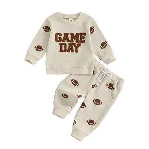 Meihuida Toddler Baby Boy Football Outfit Long Sleeve Sweatshirt Jogger Pants Rugby Game Day Infant Fall Winter Clothes