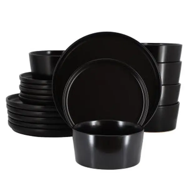 Elama Josh 18-Piece Matte Black Stoneware Tableware Set - Microwave-Safe, Modern Aesthetic Dinnerware with Bowls for Kitchen Dining, Microwave-Safe Dinner Sets, Modern Dinner Sets