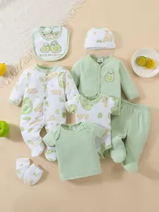 Newborn Avocado 8-Piece Cotton Layette Set | Snap Closure for Easy Diaper Change