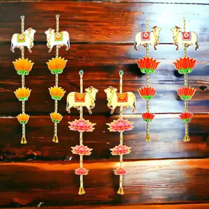 Elegant Lotus Cow Pair Hangings | MDF & Beads Decoration for Diwali, Weddings, or Pooja | Celebrate Cultural Traditions