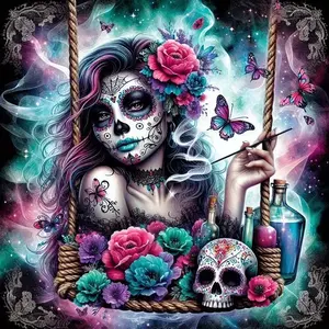 5D Diamond Arts Colorful Painting Kit, Butterfly & Skull Pattern DIY Diamond Arts Colorful Painting without Frame, Handmade Art Crafts for Home Decor, DIY Kits