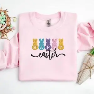 Happy Easter Embroidered Sweatshirt,Bunny Sweat,Embroidery Sweatshirt,Easter Sweat,Easter Gift,Happy Easter Embroidery Sweatshirt