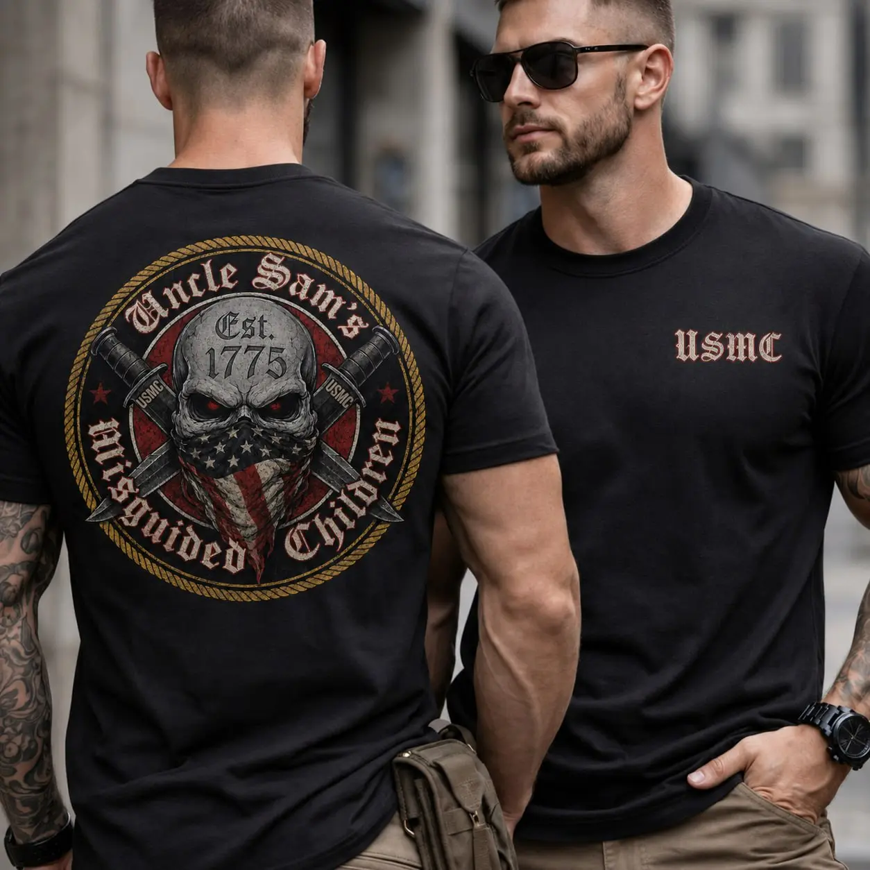 USMC Uncle Sam's Misguided Children Shirt, Marine Corps Skull Graphic Tee, Patriotic Military Veteran T-Shirt, American Flag Skull Shirt, USMC Gift for Marines