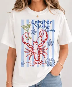 Lobster Martini Society Comfort Colors Tee, Coastal Preppy Lobster Shirt, Nautical Summer Graphic T-Shirt