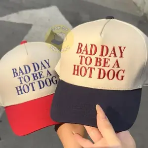 Bad Day To Be a Hot Dog Embroidered Trucker Hat, Baseball hat, Summer hat, Funny trendy trucker snapback hat Fourth of July hat, 4th of July