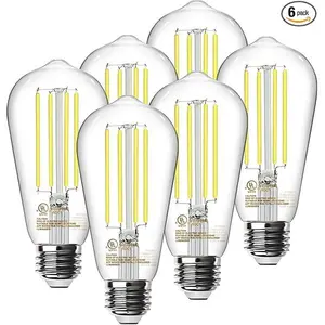 TJOY Edison Light Bulbs 60W Equivalent, Dimmable Vintage LED Light Bulbs, E26 Medium Base, Warm White 2700K, ST58, 8W, 800LM, 80+ CRI, Antique Decorative Filament LED Bulb, Clear Glass, 6 Pack