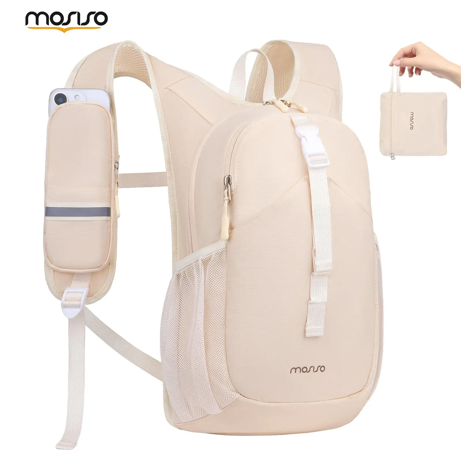 MOSISO 10L Foldable Lightweight Packable Backpack for Women, Water-Resistant Small Daypack with Shoulder Phone Pocket, Front Quick-Access Pocket, Chest Strap, Ideal for Hiking, Camping, Backpacks for School