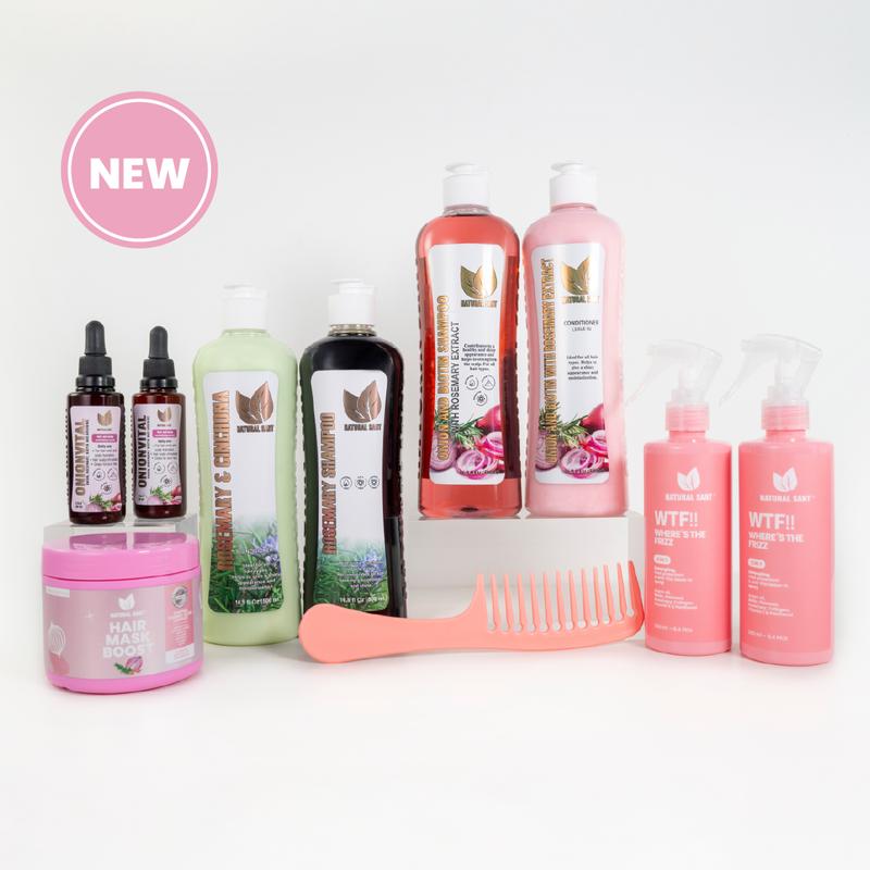 NEW YEAR'S MEGA BUNDLE: 10 Products for Celebrations - Onion Shampoo, Treatment, Serums, Rosemary Shampoo, Treatment, Frizz Sprays, Hair Mask, Comb