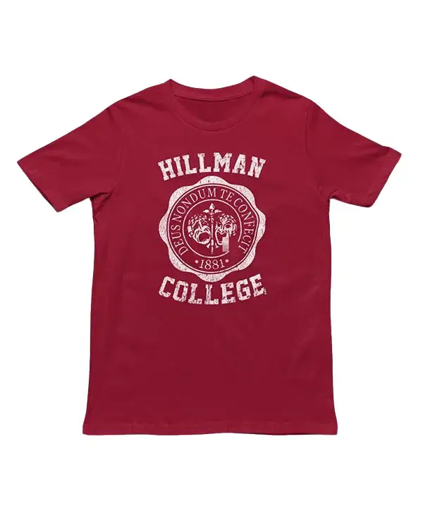 Hillman College T-Shirt, Unisex Retro Vintage Streetwear Graphic Print in 100% Cotton, Casual All-Seasons Short-Sleeve Round Neck Top, Tshirt