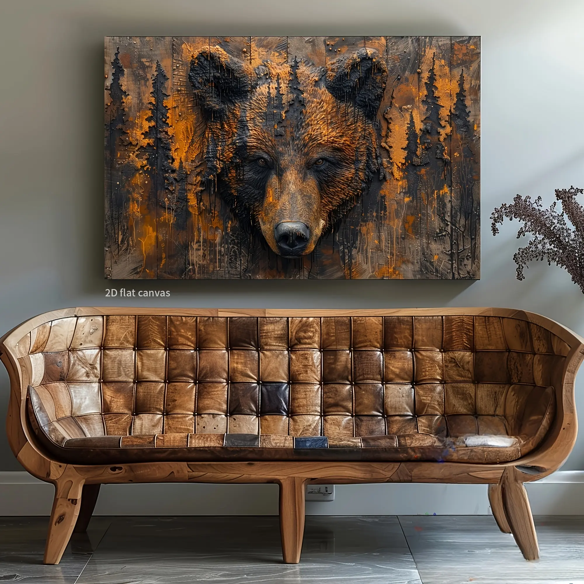Eco-Friendly Vintage Forest Bear Framed Canvas Print - 24"x36" Multi-Size Fade-Resistant Ready-to-Hang Home Decor Kit, Warm Rustic Animal Artwork for Living Room, Unique Gift Idea
