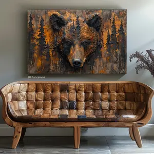 Vintage Forest Bear Canvas Art – Framed & Ready to Hang. Warm Rustic Aesthetic – Perfect for Living Room, Bedroom, or Office. Unique Gift Idea! Decor Hanging
