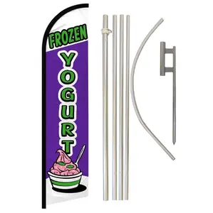 Windless Outdoor Frozen Yogurt Banner Flag & Aluminum-Steel Pole Complete Kit, 11.5x2.5 ft Advertising Sign for Festive & Party Supplies, Home Supplies Backdrops
