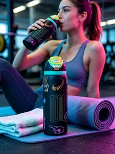 Owala 32oz Street-Style Water Bottle - Neon Print Tumbler, Leak-Proof Lid, All-Day Cold Retention Vacuum Flask for Standout Kitchenware Drinkware, Water Bottles, Flasks
