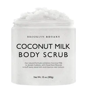 Brooklyn Botany Dead Sea Salt and Coconut Milk Body Scrub - Moisturizing and Exfoliating Body, Face, Hand, Foot Scrub - Fights Stretch Marks, Fine Lines, Wrinkles - Great Gifts for Women & Men - 10 oz