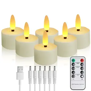 Night light Flameless Candles with Remote Control Timer, 6pcs USB Rechargeable Tea Lights Candles Small Votive for Lantern Pool Mantle Weddings Emergency Christmas Decorative Ambient Lighting lights