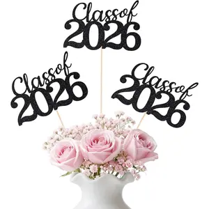 12 Pcs Class of 2026 Graduation Decorations, Table Centerpieces Grad Cake Topper Party Favors, Graduation 2026 Party Supplies for Table Decor (Black & Double-sided)