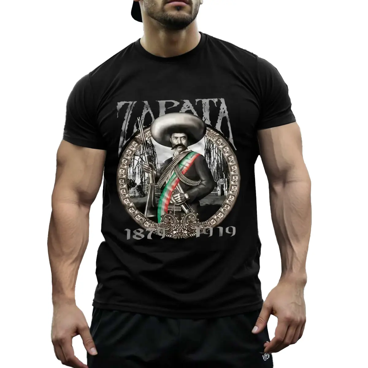 Men's Emiliano Zapata Salazar Streetwear T-Shirt - 100% Cotton, Crew Neck, Short Sleeve, Casual Fit, Black, Mexican Revolution Hero Graphic, Sizes S-3XL, Menswear Top