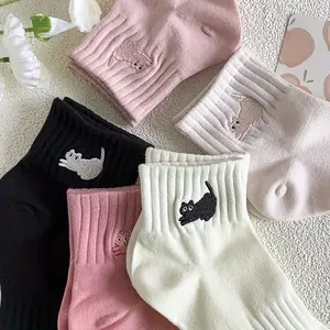 10 pairs embroidered cat socks women's cute cartoon ankle socks vintage preppy style trendy ins fashion daily wear perfect for autumn winter new arrival warm ankle adorable design