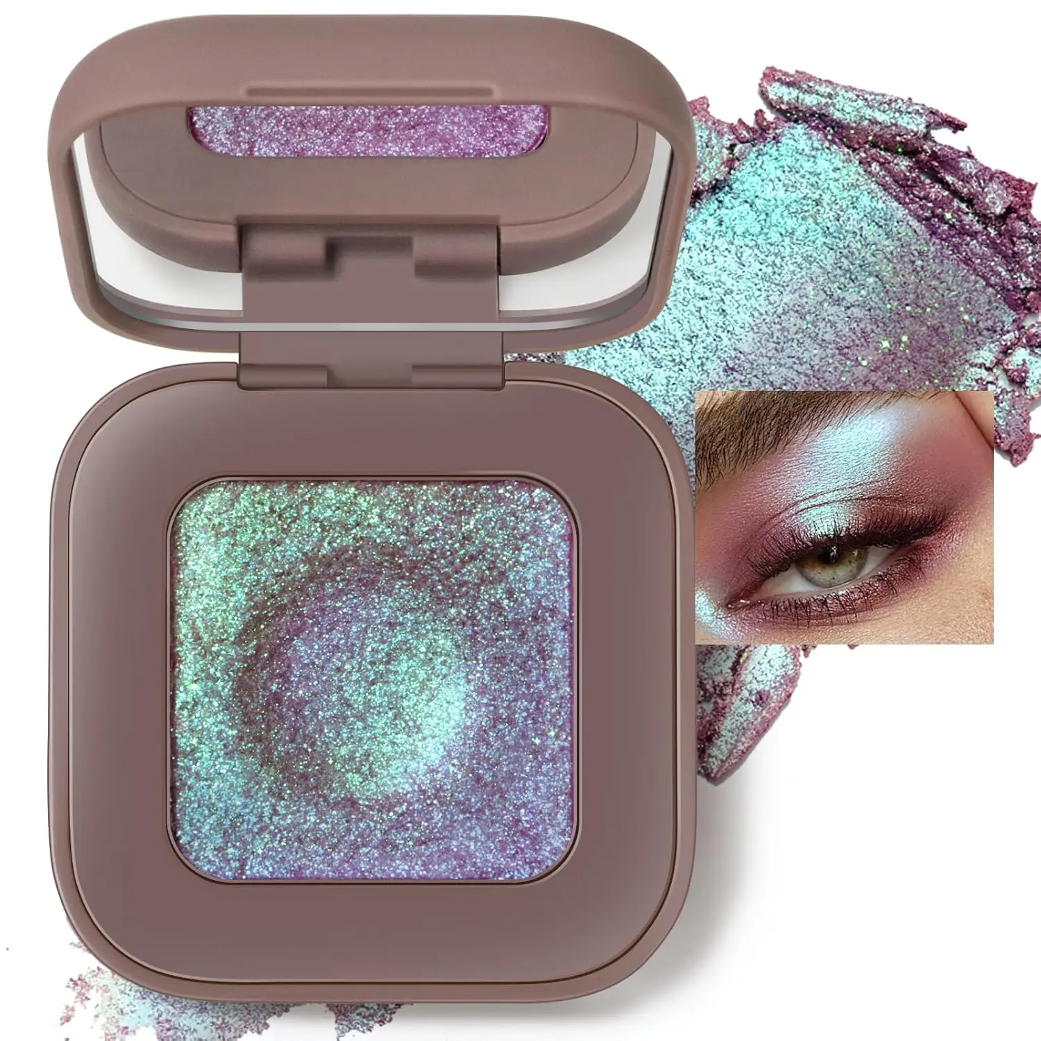 Noerrors Duochrome Plum Mauve Green Blue Glitter Eyeshadow Palette, Holographic Chameleon Rich Color Shimmer Metallic Eye Shadow, Color Shift Sparkle Iridescent Eye Brightener Fairy Makeup for Rave#02